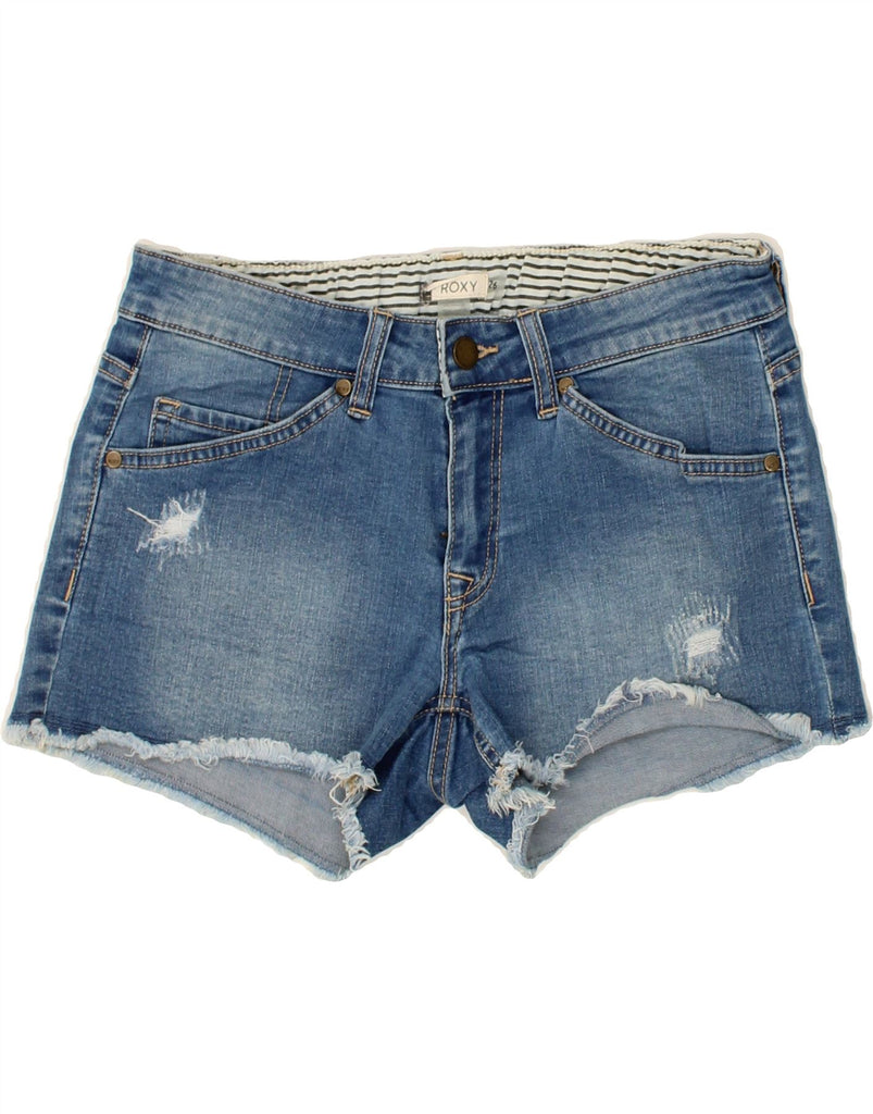 ROXY Womens Distressed Denim Shorts W26 Small Blue Cotton Vintage Roxy and Second-Hand Roxy from Messina Hembry 