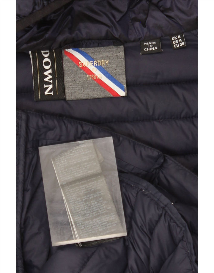 SUPERDRY Womens Hooded Padded Jacket UK 8 Small Navy Blue Nylon