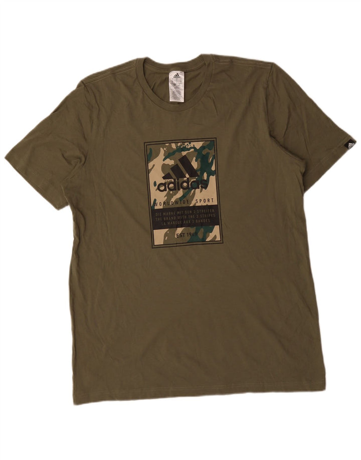 Adidas Mens Graphic T-Shirt Top Large Khaki Cotton