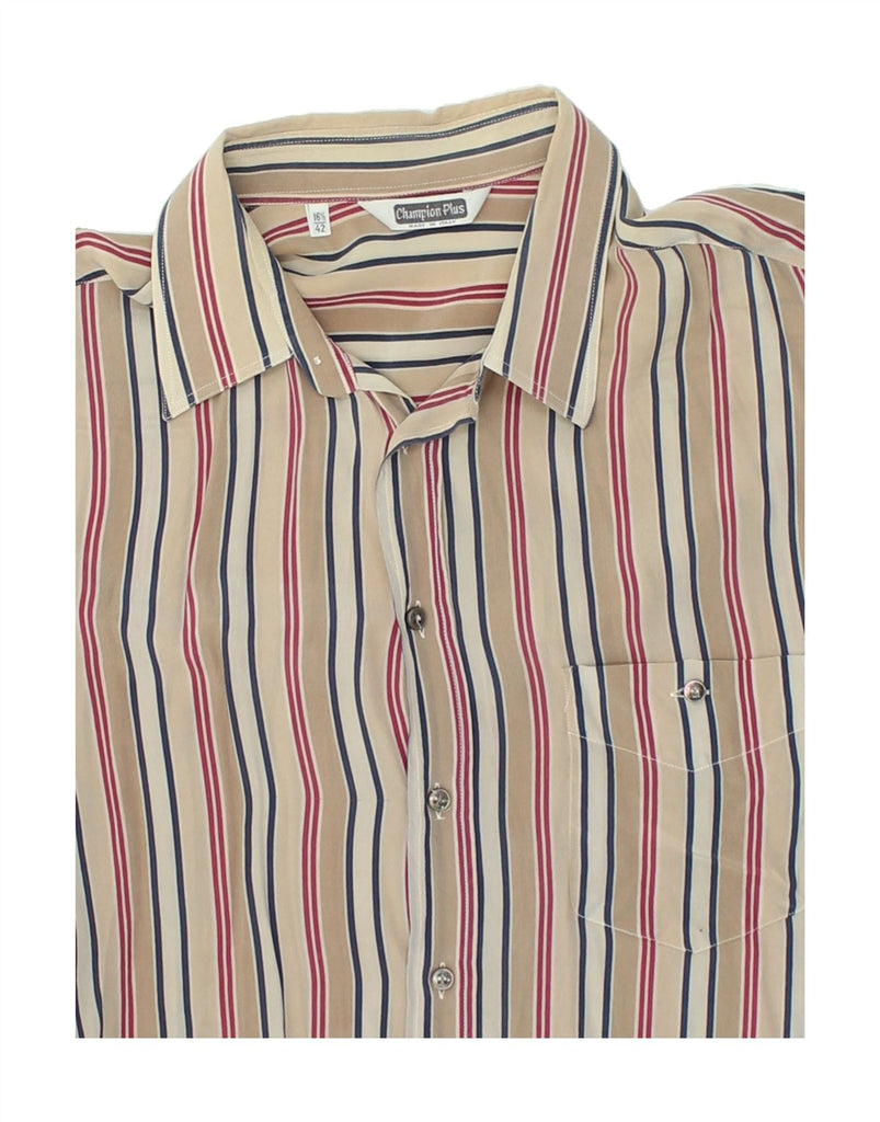 CHAMPION PLUS Mens Shirt Size 16 1/2 42 Large Beige Striped | Vintage Champion Plus | Thrift | Second-Hand Champion Plus | Used Clothing | Messina Hembry 