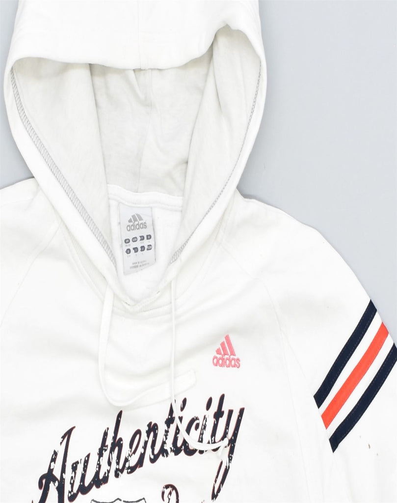 ADIDAS Mens Loose Fit Graphic Hoodie Jumper UK 38/40 Medium White Cotton | Vintage | Thrift | Second-Hand | Used Clothing | Messina Hembry 