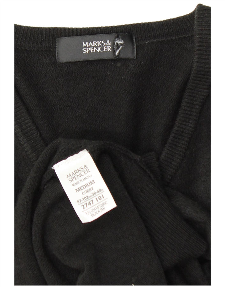 MARKS & SPENCER Mens V-Neck Jumper Sweater Medium Black Acrylic