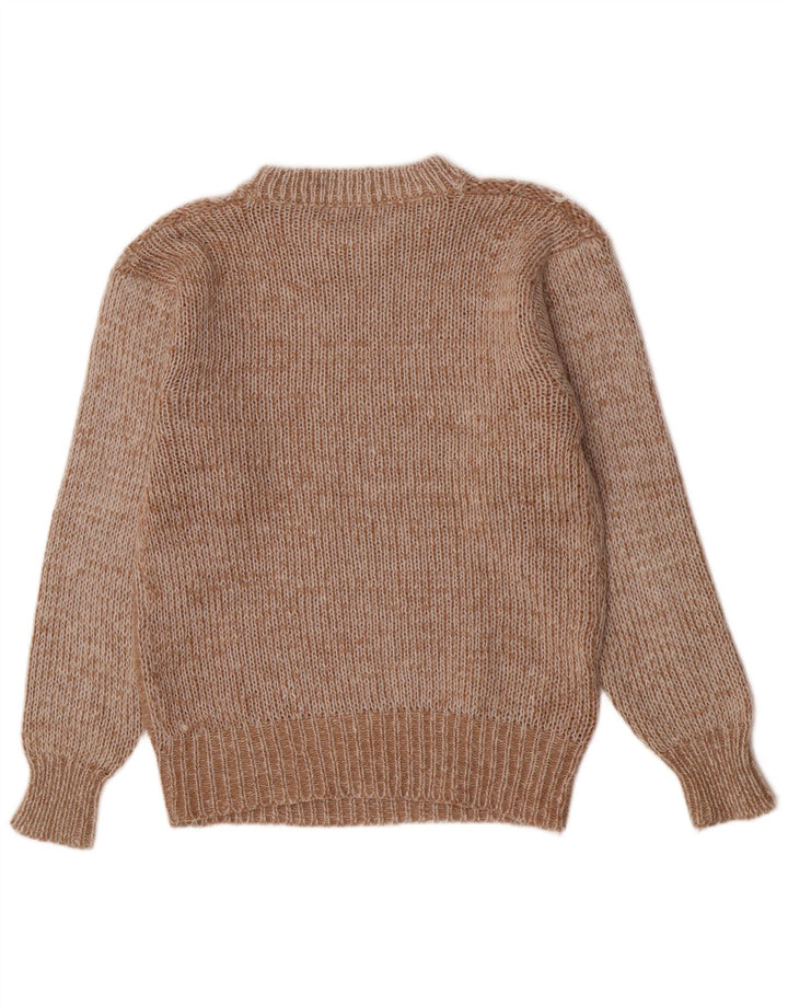 Vintage Mens Regular Fit Crew Neck Jumper Sweater Medium Brown Geometric