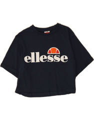 ELLESSE Womens Crop Graphic T-Shirt Top UK 10 Small Navy Blue Cotton