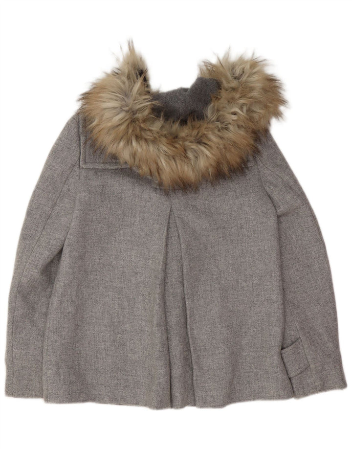 Zara Womens Hooded Oversized Duffle Jacket UK 6 XS Grey Wool