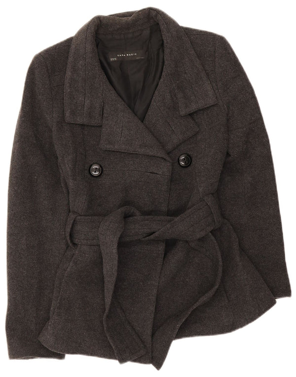 Zara Womens Pea Coat UK 6 XS Black Wool