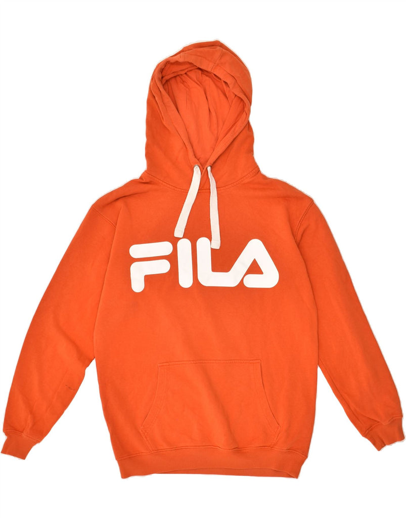 FILA Mens Graphic Hoodie Jumper Small Orange Cotton | Vintage Fila | Thrift | Second-Hand Fila | Used Clothing | Messina Hembry 