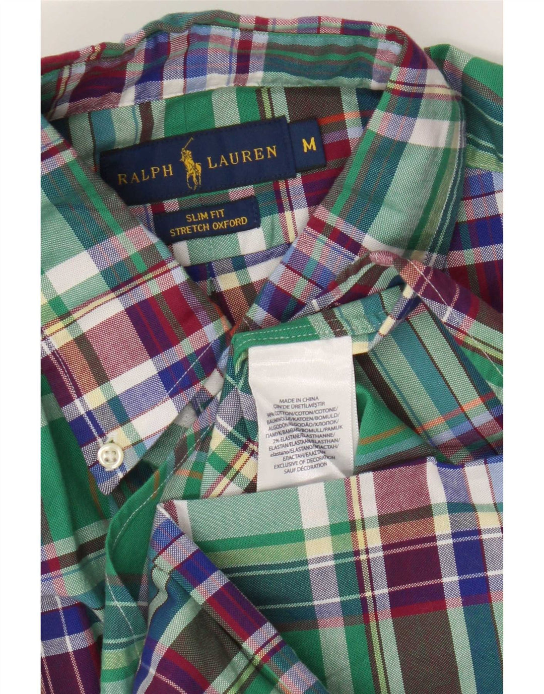 Ralph Lauren Mens Slim Fit Shirt Medium Green Check Cotton