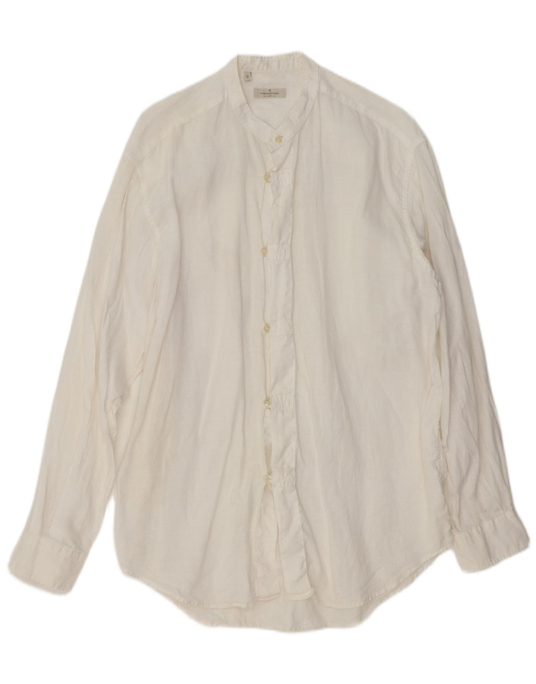 ERMENEGILDO ZEGNA Mens Shirt Medium White Linen