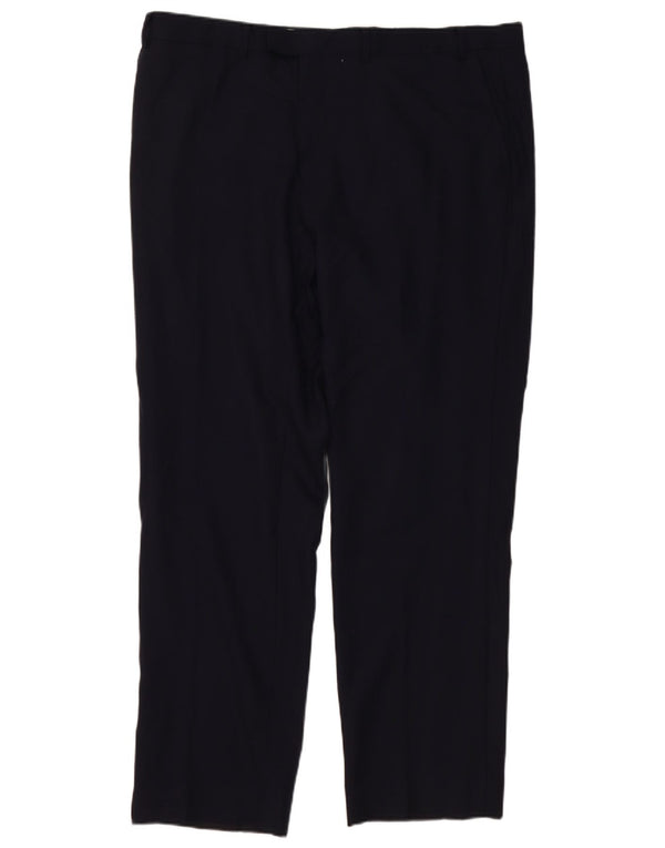 Marks & Spencer Mens Straight Suit Trousers W40 L31 Navy Blue Wool