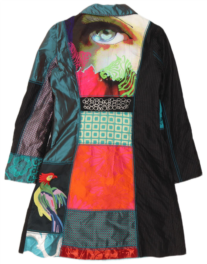 Desigual Womens Graphic Overcoat EU 40 Medium Multicoloured Patchwork