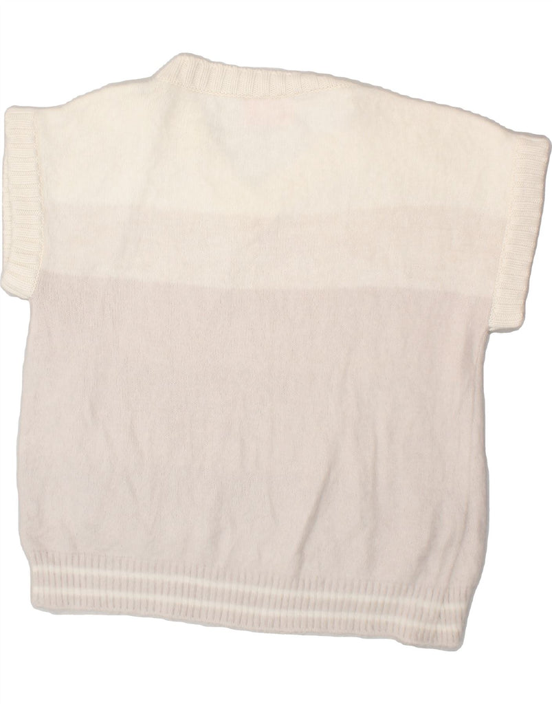 ICEBERG Womens Short Sleeve V-Neck Jumper Sweater UK 14 Medium White | Vintage Iceberg | Thrift | Second-Hand Iceberg | Used Clothing | Messina Hembry 