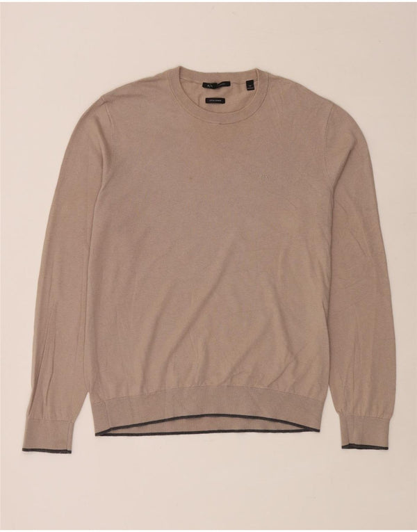 ARMANI EXCHANGE Mens Crew Neck Jumper Sweater Large Beige Cotton