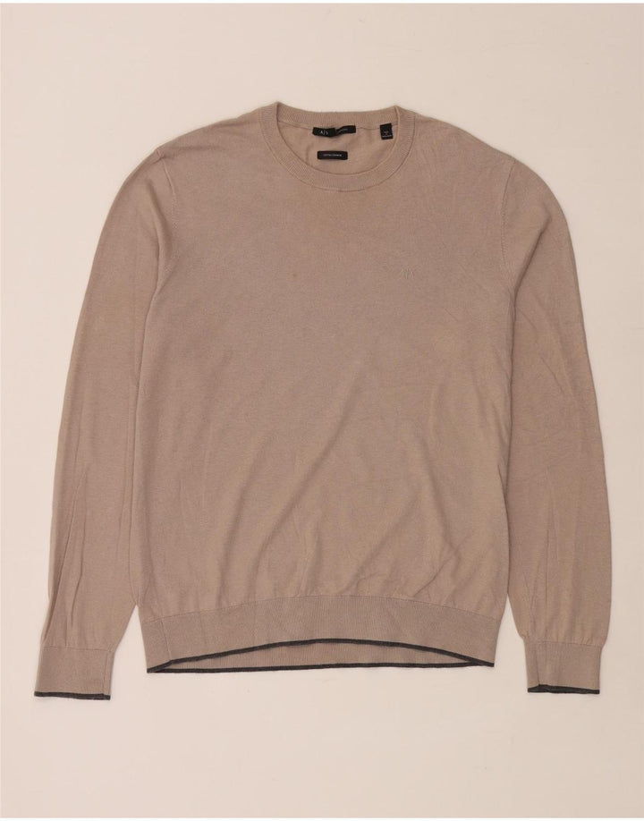 ARMANI EXCHANGE Mens Crew Neck Jumper Sweater Large Beige Cotton