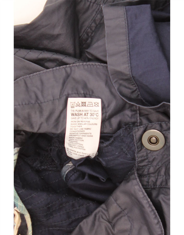 Marks & Spencer Womens Hooded Utility Jacket UK 16 Large Navy Blue Cotton