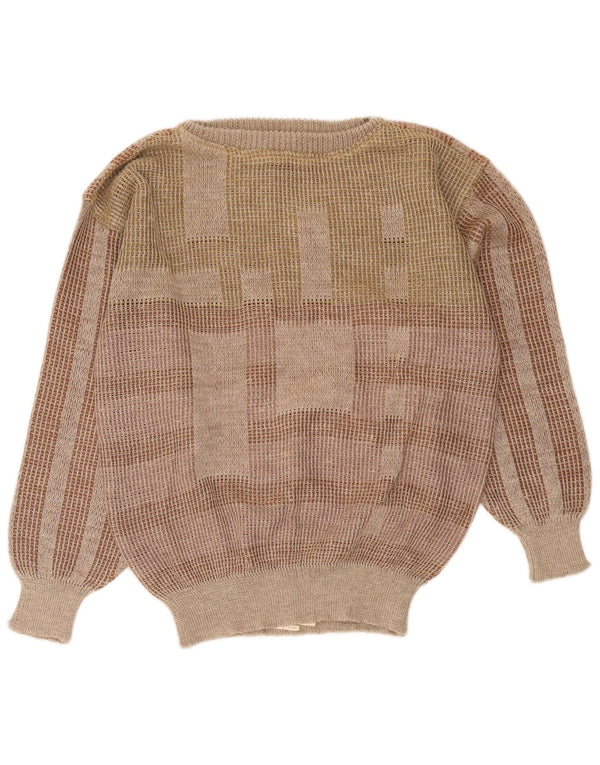 I Maschi Womens Boat Neck Jumper Sweater IT 48 XL Brown Striped Linen