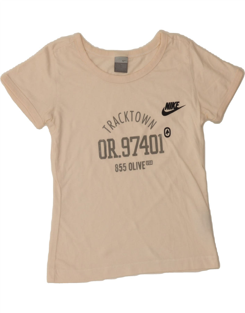 NIKE Womens Graphic T-Shirt Top UK 8/10 Small Off White Cotton Vintage Nike and Second-Hand Nike from Messina Hembry 