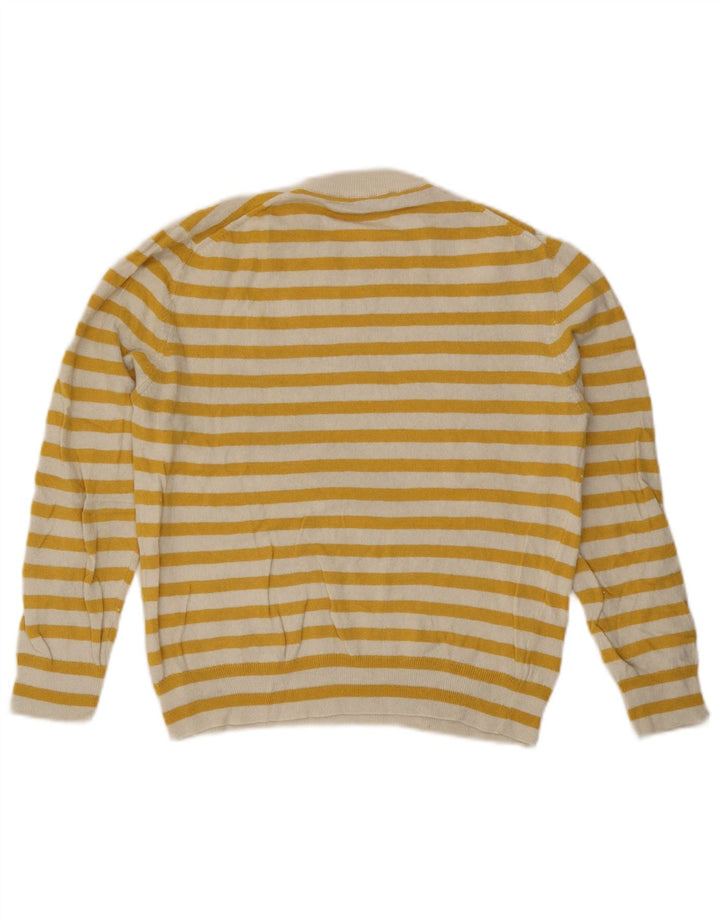 Zara Womens Crew Neck Jumper Sweater UK 14 Medium Yellow Striped Polyamide