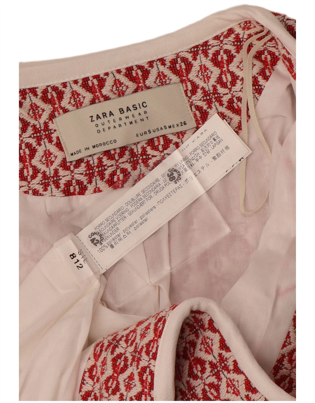 Zara Womens Knit Open Overcoat UK 10 Small Red Geometric Polyester