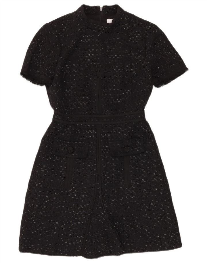 Reiss Womens A-Line Dress UK 8 Small Black Striped Polyester