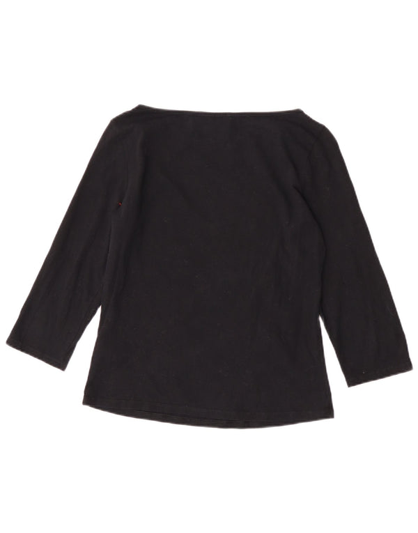 Marks & Spencer Womens Crop Top 3/4 Sleeve UK 12 Medium Black Cotton