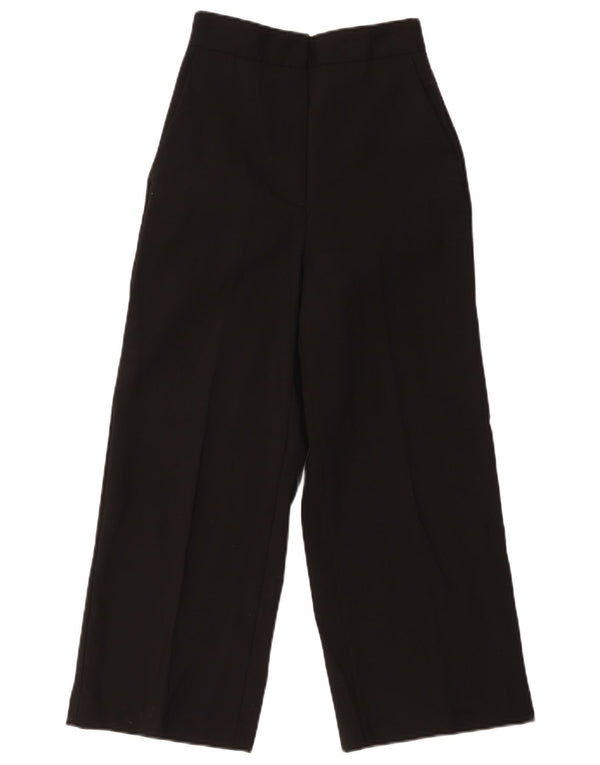 Zara Womens High Waist Wide Leg Capri Trousers XS W24 L22 Black Polyester