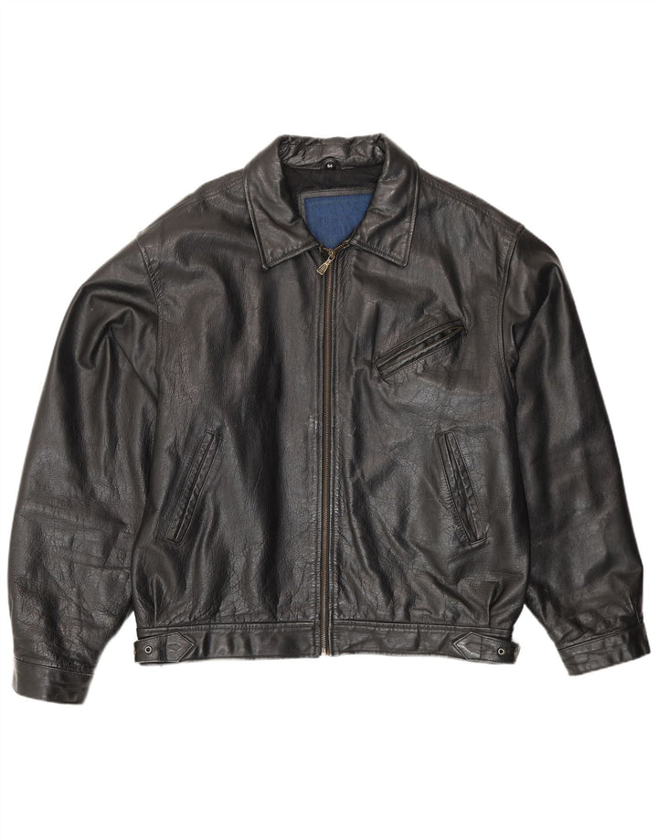Vintage Mens Bomber Leather Jacket IT 54 2XL Black Leather
