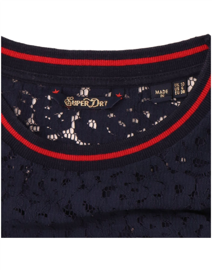 Superdry Womens Oversized Graphic Top Long Sleeve UK 10 Small Navy Blue