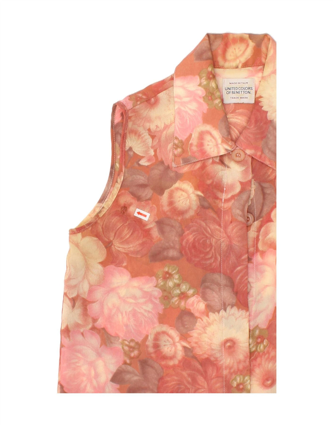 BENETTON Womens Sleeveless Shirt Blouse UK 12 Medium Pink Floral Polyester Vintage Benetton and Second-Hand Benetton from Messina Hembry 