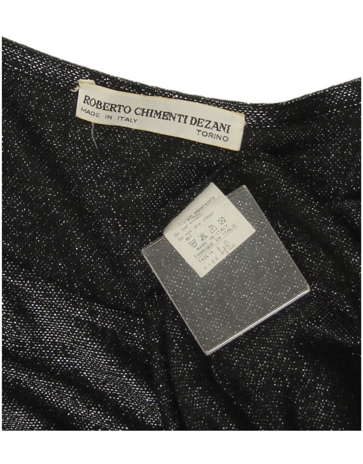 VINTAGE Womens Long Sleeve Blouse Top IT 42 Medium Black Floral Viscose