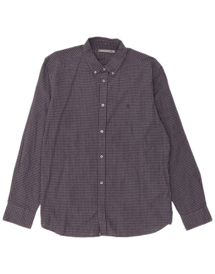 French Connection Mens Shirt XL Navy Blue Gingham Cotton
