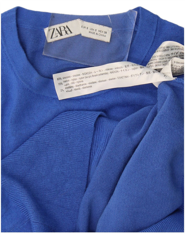 Zara Womens Crew Neck Jumper Sweater UK 10 Small Blue Viscose