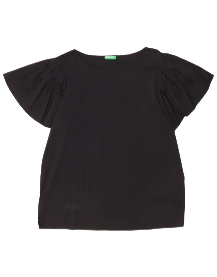 Benetton Womens Oversized Blouse Top UK 10 Small Black Cotton