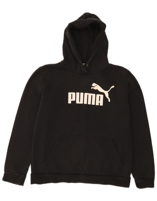 Puma Womens Graphic Hoodie Jumper UK 12 Medium Black Cotton