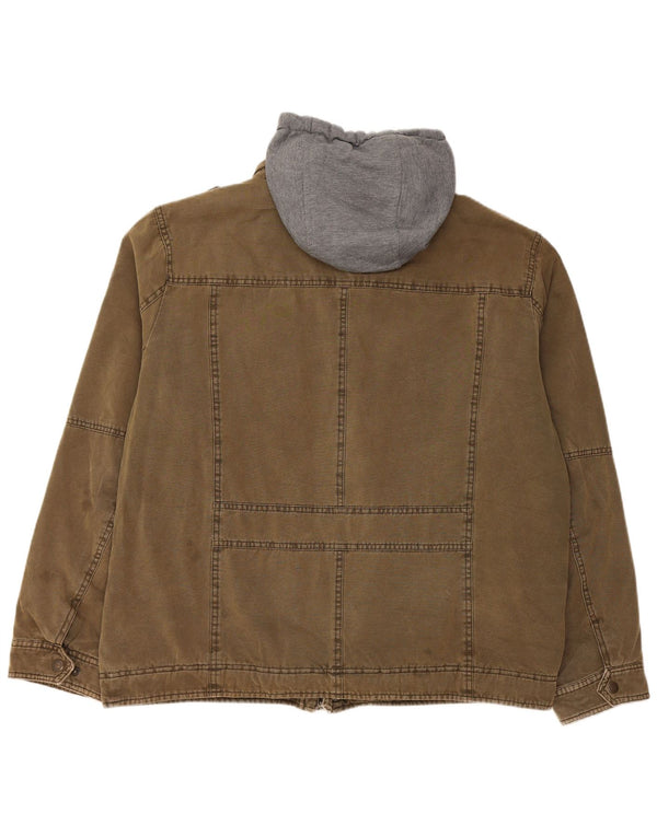 LEVI'S Mens Military Hooded Denim Sherpa Jacket UK 42 XL Khaki Cotton