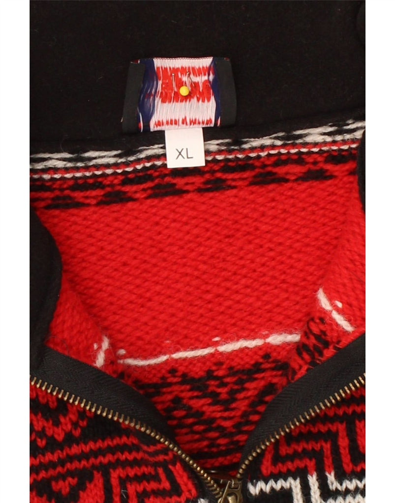NORWOOL Mens Zip Neck Jumper Sweater XL Red Fair Isle Wool Vintage Norwool and Second-Hand Norwool from Messina Hembry 