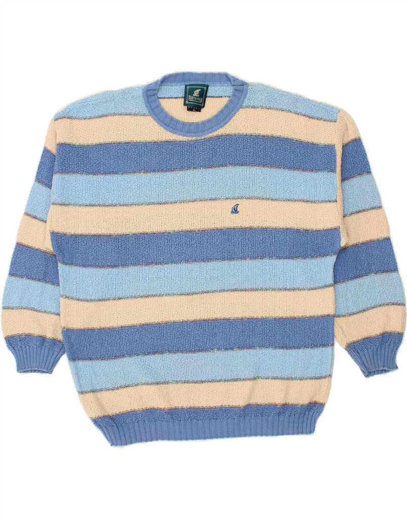 NORTH POLE Mens Crew Neck Jumper Sweater XL Blue Striped Cotton | Vintage North Pole | Thrift | Second-Hand North Pole | Used Clothing | Messina Hembry 