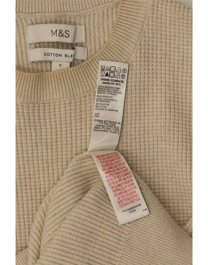 Marks & Spencer Mens Crew Neck Jumper Sweater Small Beige Polyester