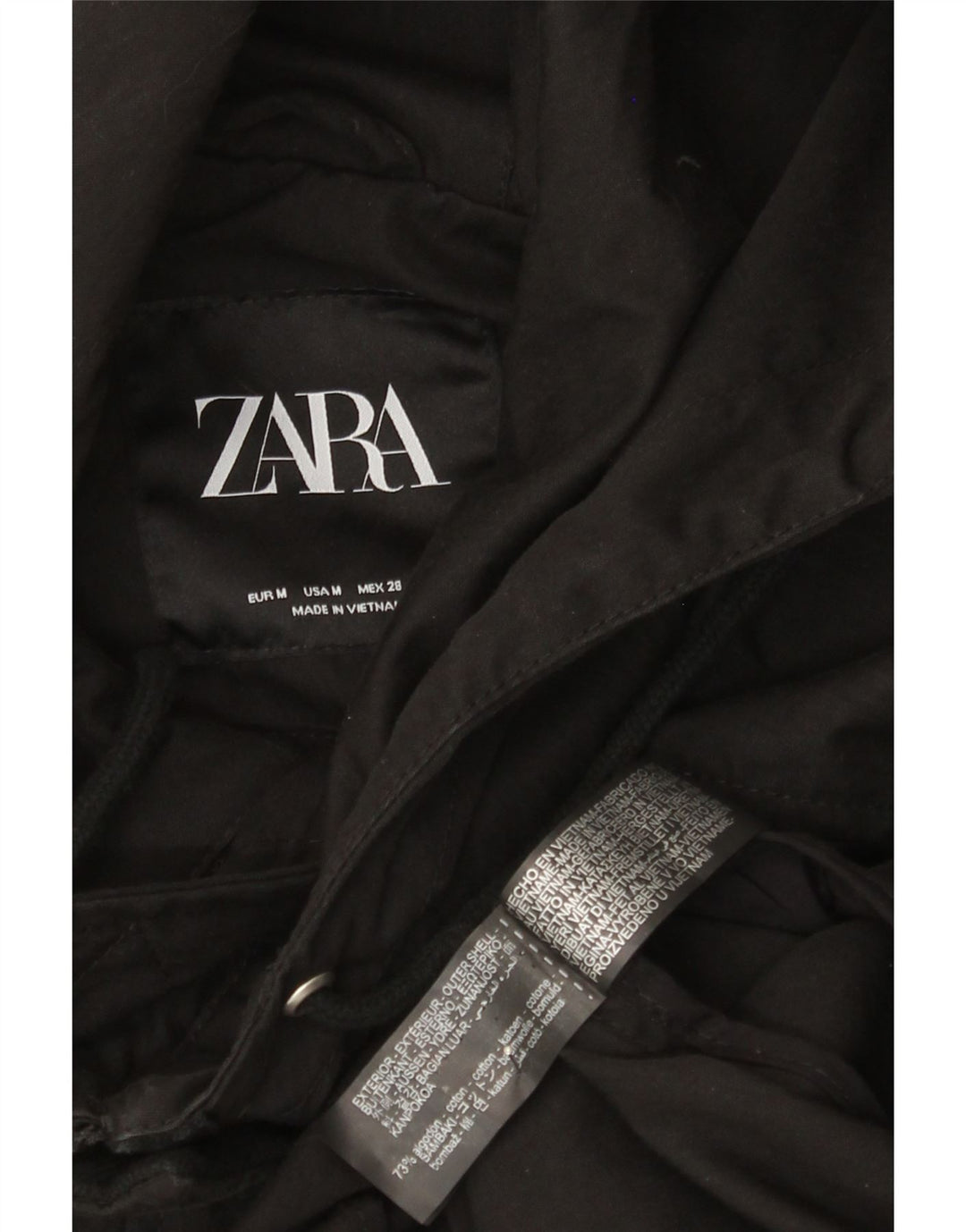 Zara Womens Hooded Oversized Windbreaker Jacket UK 14 Medium Black Cotton