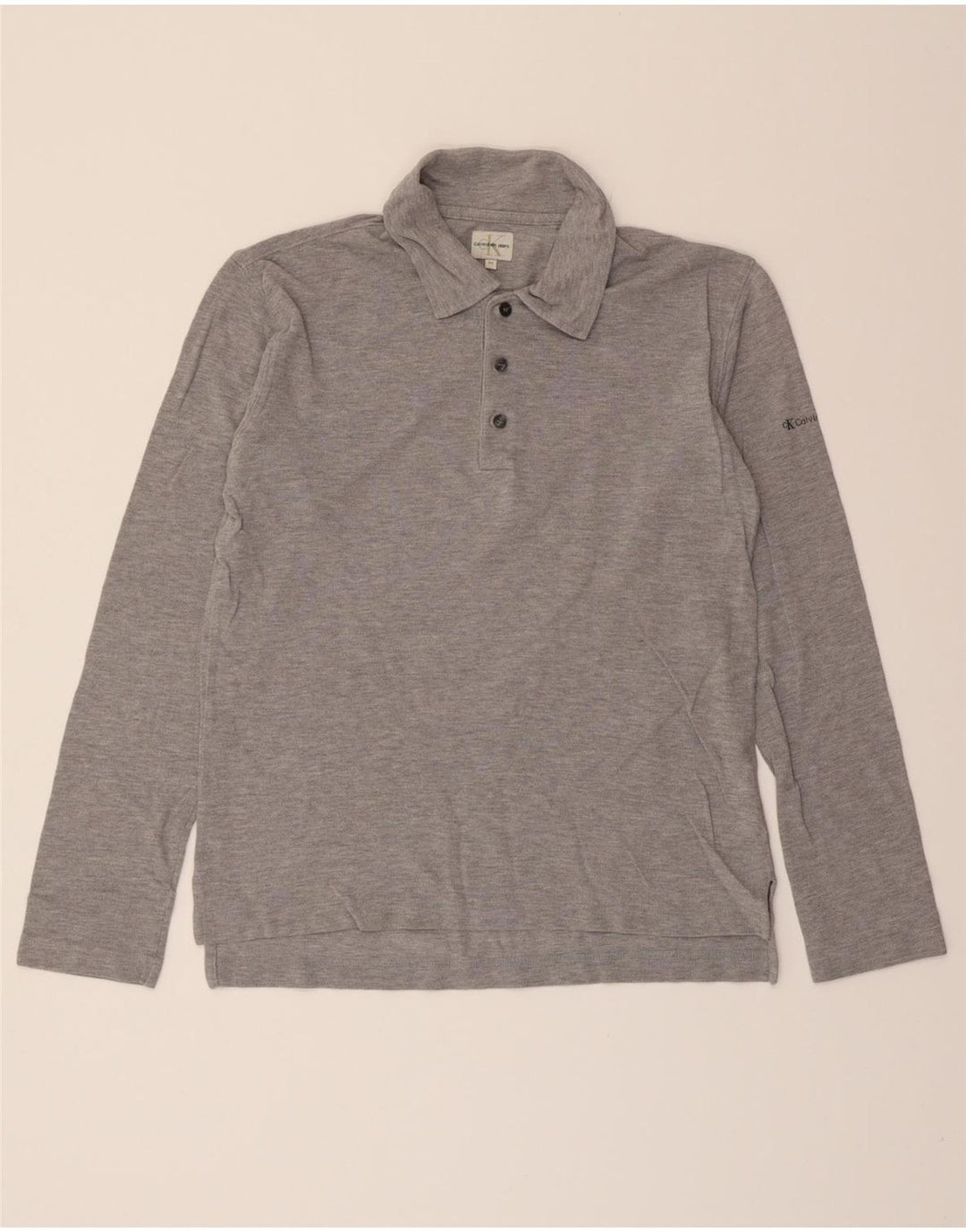CALVIN KLEIN JEANS Mens Long Sleeve Polo Shirt Medium Grey Cotton Vintage Calvin Klein Jeans and Second-Hand Calvin Klein Jeans from Messina Hembry 