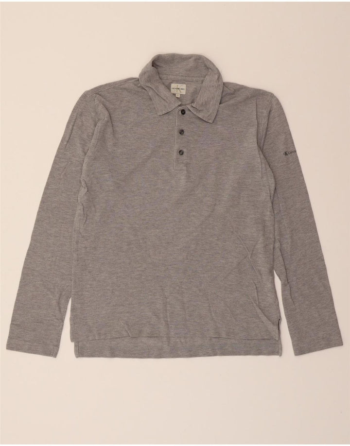 CALVIN KLEIN JEANS Mens Long Sleeve Polo Shirt Medium Grey Cotton Vintage Calvin Klein Jeans and Second-Hand Calvin Klein Jeans from Messina Hembry 