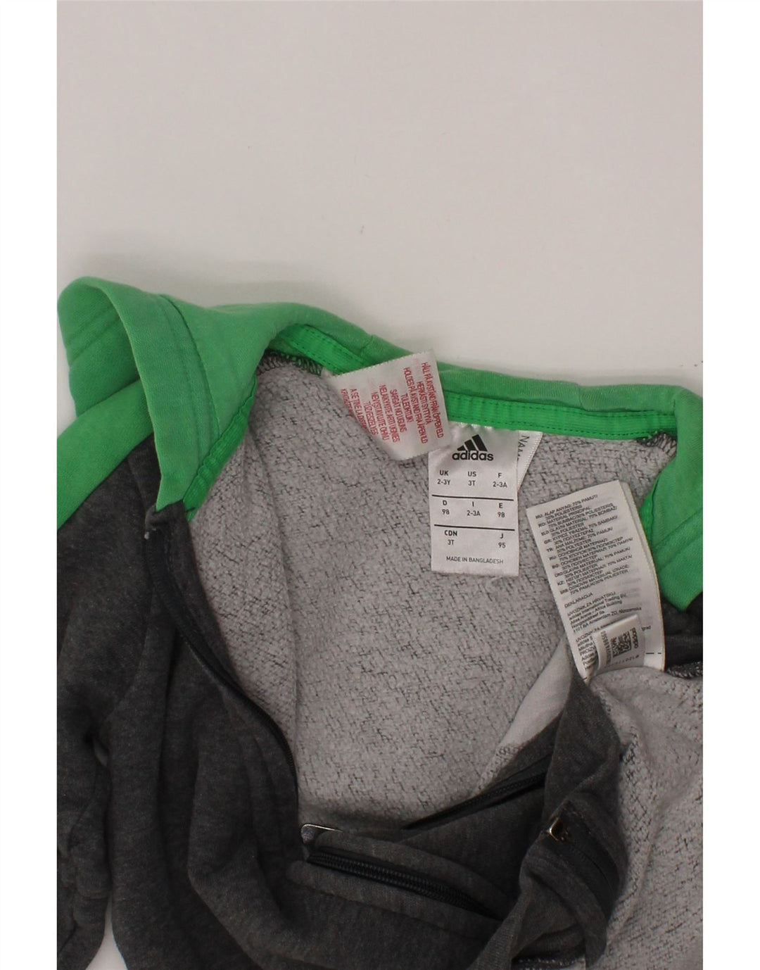 ADIDAS Boys Zip Hoodie Sweater 2-3 Years Grey Colourblock Cotton