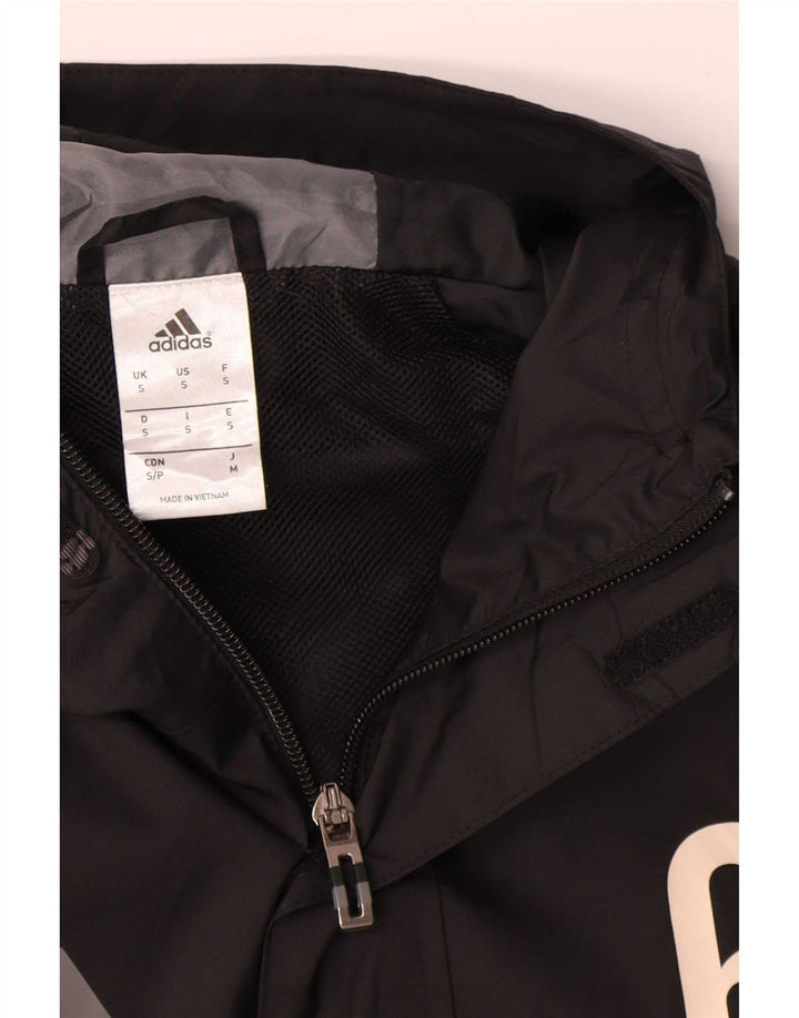 Adidas Mens Graphic Hooded Rain Jacket UK 36 Small Black Polyester