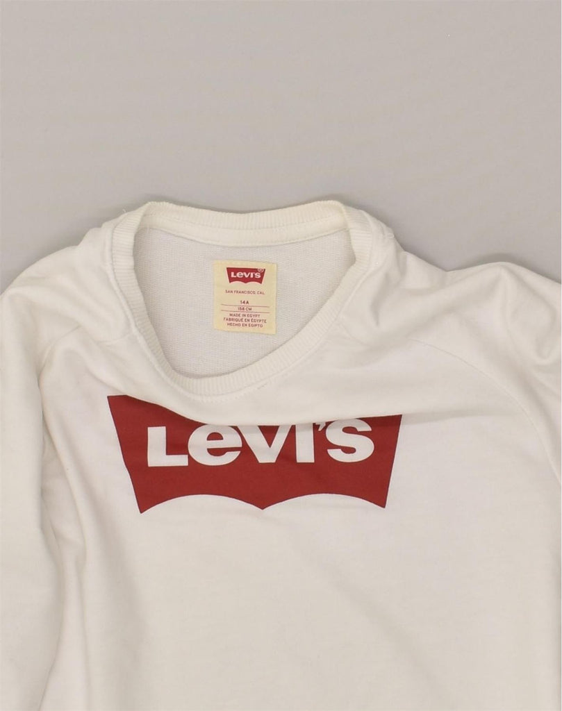 LEVI'S Boys Graphic Sweatshirt Jumper 13-14 Years White Cotton | Vintage Levi's | Thrift | Second-Hand Levi's | Used Clothing | Messina Hembry 