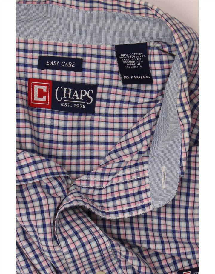 Chaps Mens Easy Care Short Sleeve Shirt XL Navy Blue Check Cotton