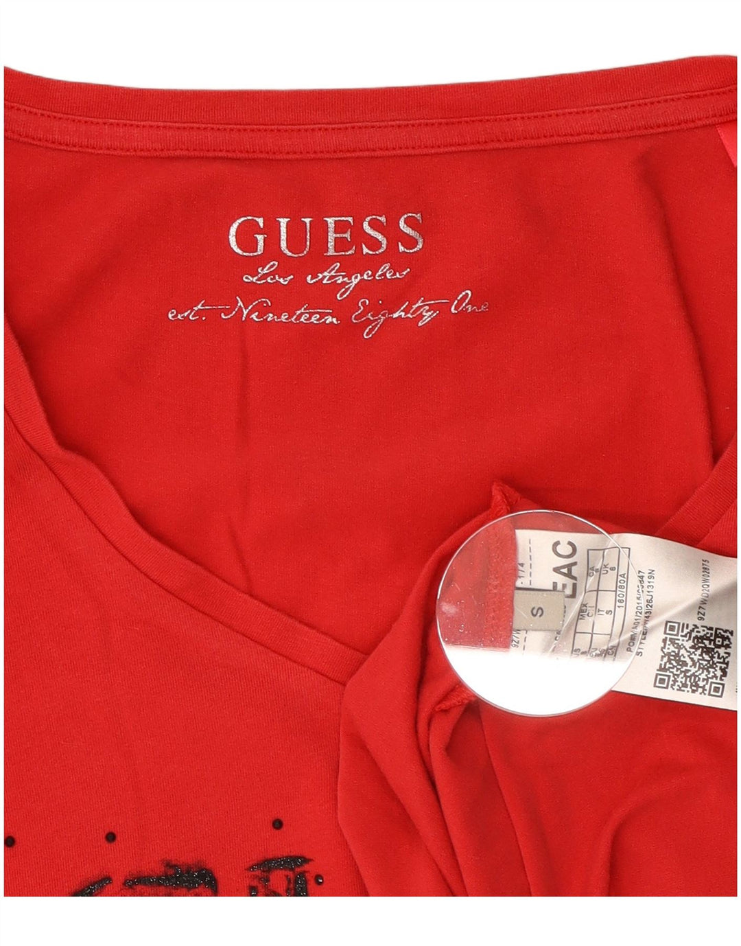Guess Womens Graphic Top Long Sleeve UK 8 Small Red Cotton