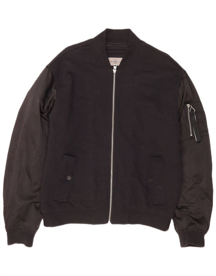 Calvin Klein Jeans Mens Bomber Jacket UK 40 Large Black Cotton