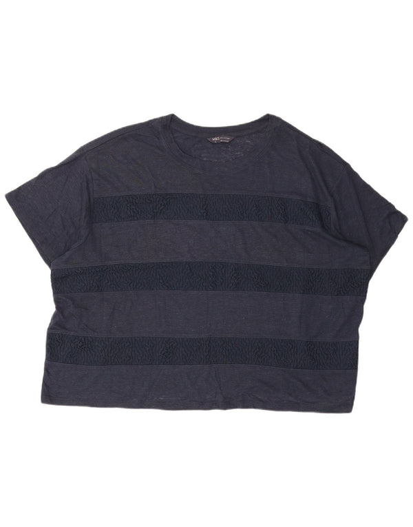 Marks & Spencer Womens T-Shirt Top UK 24 4XL Navy Blue Striped Linen