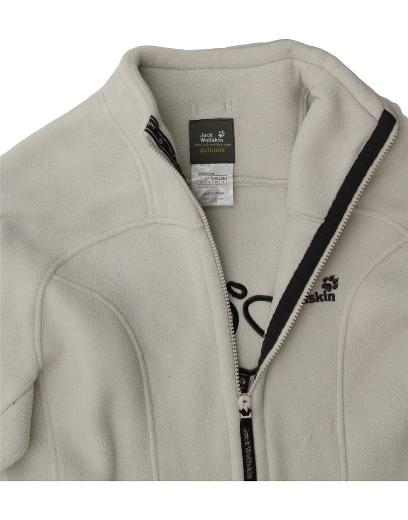 JACK WOLFSKIN Womens Graphic Fleece Jacket UK 8 Small White Polyester Vintage Jack Wolfskin and Second-Hand Jack Wolfskin from Messina Hembry 
