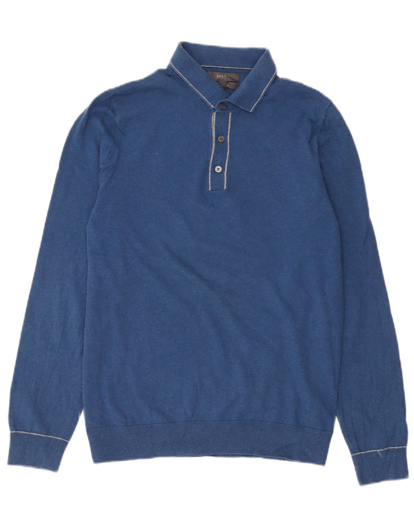 Marks & Spencer Mens Polo Neck Jumper Sweater Small Blue Cotton